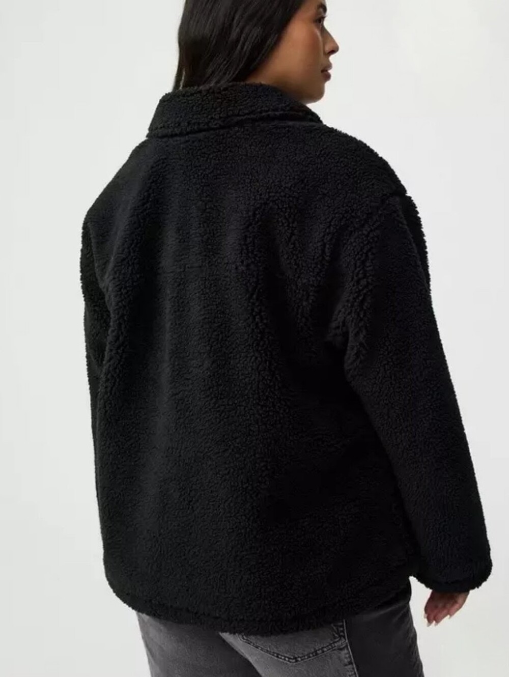 Torrid Black Snap Button Front Sherpa Shacket Chest Pockets 2X - Picture 2 of 11